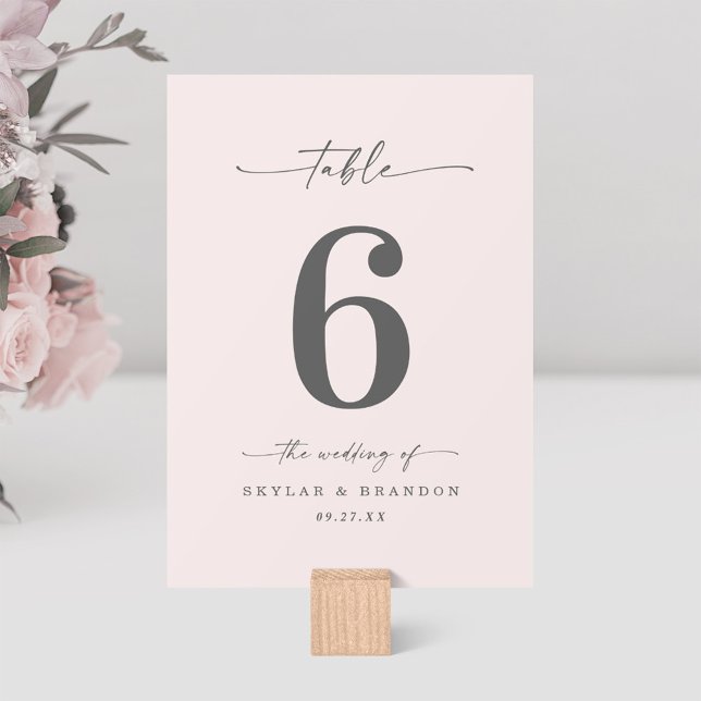 Simple Solid Colour Pale Powder Pink Wedding Table Number (Creator Uploaded)