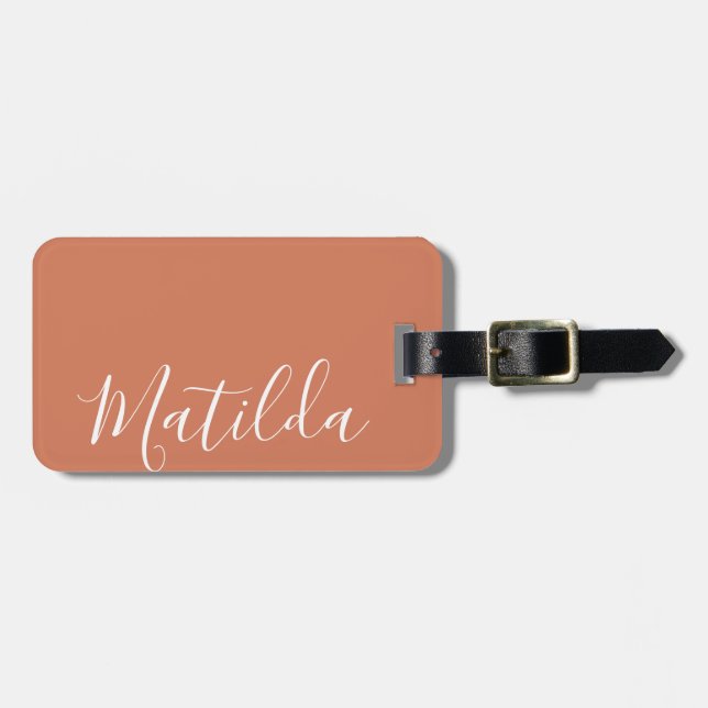 Simple Solid colour Personalised Name Terracotta Luggage Tag (Front Horizontal)