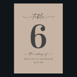 Simple Solid Colour Sand Khaki Beige Wedding Table Number<br><div class="desc">Simple Solid Colour Sand Khaki Beige Wedding Dinner Table Numbers. This modern chic Table Card is simple classic and elegant with a plain solid background colour and a pretty signature script calligraphy font with tails. Shown in the Chic Sand Khaki Beige Colorway. Available in several colour options, or feel free...</div>