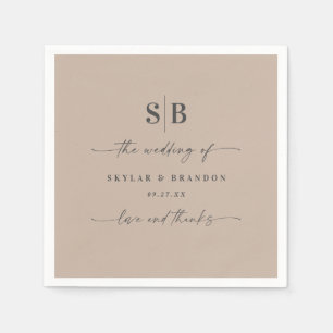 Simple Solid Colour Taupe Beige Monogrammed Weddin Napkin