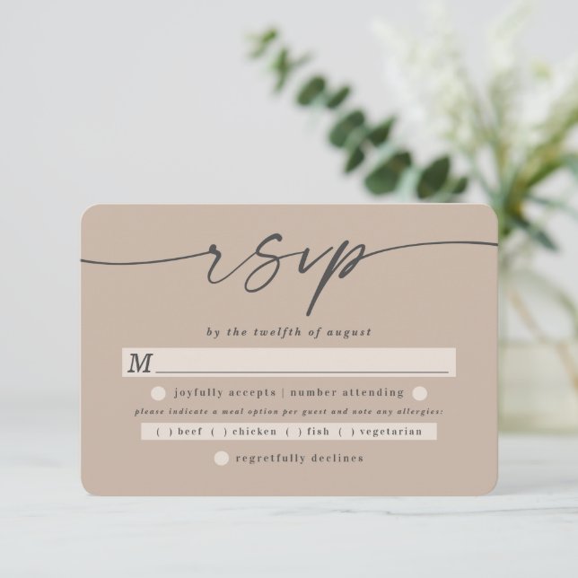 Simple Solid Colour Taupe Beige Wedding Meal Choic RSVP Card (Standing Front)