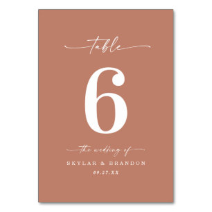 Simple Solid Colour Terracotta Clay Orange Wedding Table Number