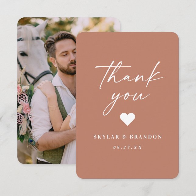 Simple Solid Colour Terracotta Clay Photo Wedding Thank You Card (Front/Back)
