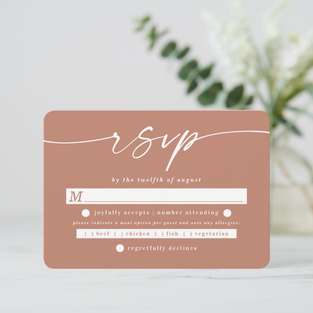 Simple Solid Colour Terracotta Wedding Meal Choice RSVP Card (Standing Front)