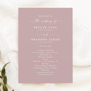 Simple Solid Dusty Mauve Wedding Ceremony Program