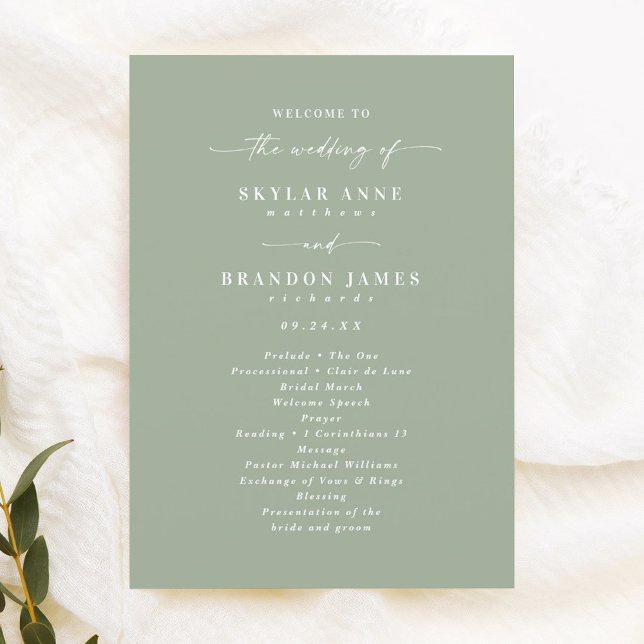Simple Solid Leaf Green Wedding Ceremony Program (Creator Uploaded)