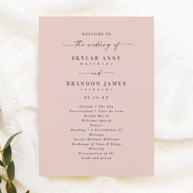 Simple Solid Light Pink Wedding Ceremony Program (Creator Uploaded)
