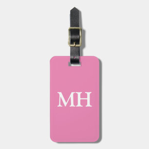 Simple Solid Pink Initials Monogram Custom Girls Luggage Tag
