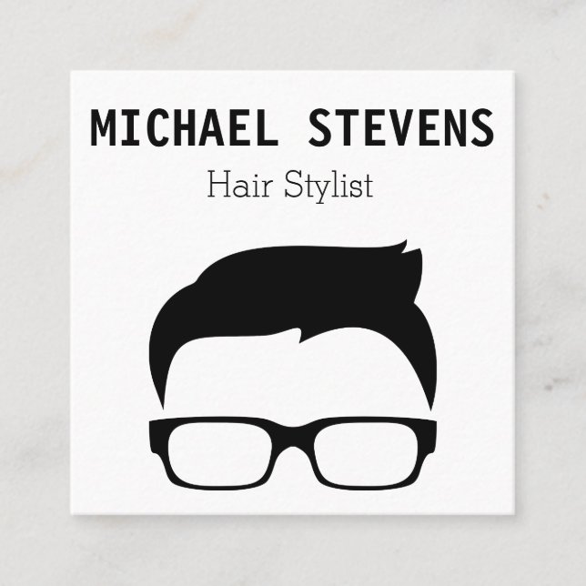 Simple & Sophisticated Mens Hair Stylist Square Business Card (Front)