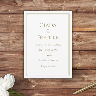 Simple Sophisticated White and Gold Invitation