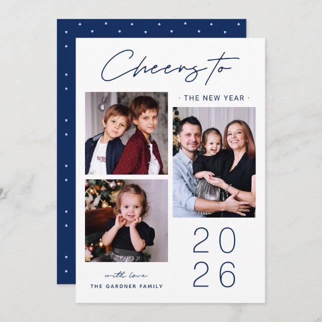 Simple Sophistication: 3 Photo New Year 2025 Holiday Card (Front/Back)