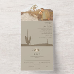 Simple Southwestern Cactus Photo Wedding All In One Invitation