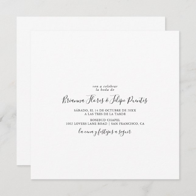 Simple Spanish Square Wedding Invitation (Front/Back)