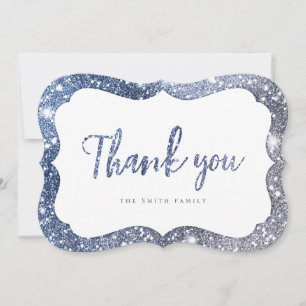 Simple sparkle blue glitter thank you invitation