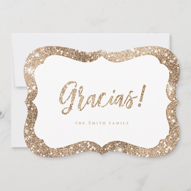 Simple sparkle gold glitter gracias thank you card (Front)