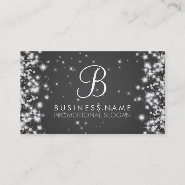Simple Sparkle Monogram Black Business Card (Front)