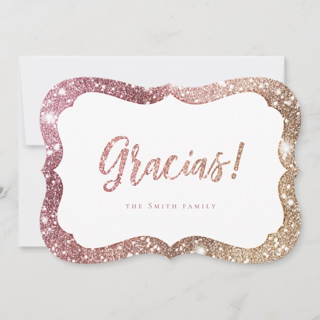 Simple sparkle rose gold glitter gracias invitation (Front)