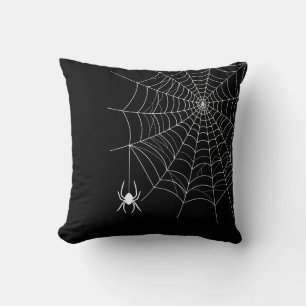 Simple Spider Web And Spider Black Halloween Cushion