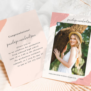 Simple Splashes Pink Photo Graduation Party Invitation