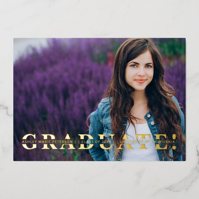 Simple Split Gold Script Photo Graduation   Foil I (Front)