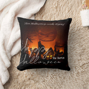 Simple Spooky dark Family Happy Halloween Cushion