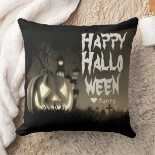 Simple Spooky Family Happy Halloween Pumpkin  Cushion