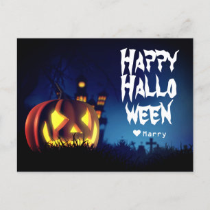 Simple Spooky Family Happy Halloween Pumpkin Holiday Postcard