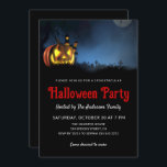 Simple Spooky Graveyard Halloween Party Invitation<br><div class="desc">Invite your guests to a night of magic and mystery with our personalised *Adult Halloween Haunted House Graveyard Costume Party Invitation*. Featuring a bewitching design of a haunted house behind a graveyard, scary carved pumpkin, and a tree this invitation is perfect for setting the stage for a night of spooky...</div>
