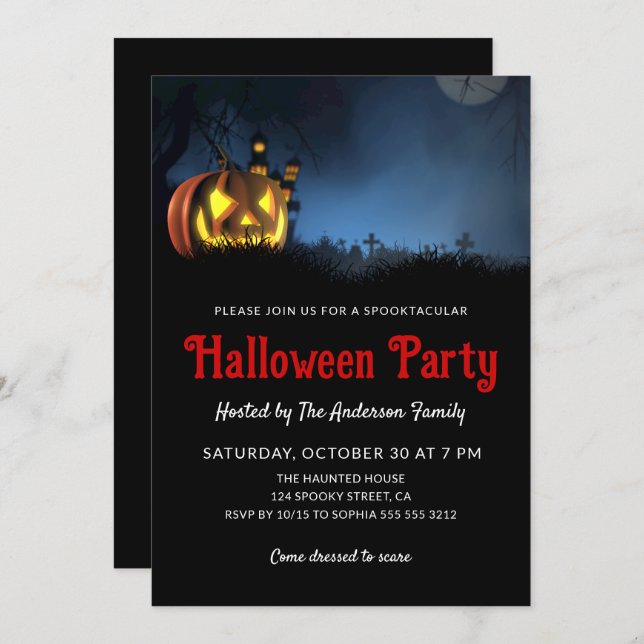 Simple Spooky Graveyard Halloween Party Invitation (Front/Back)