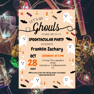 Simple Spooky Halloween Cute Ghouls Birthday Party Invitation