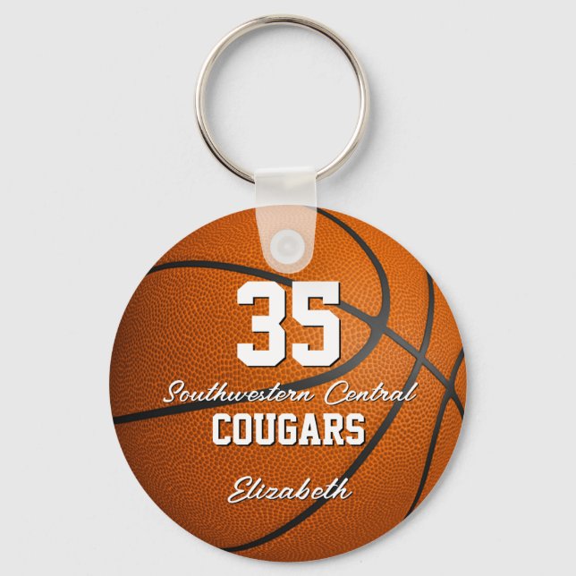 simple sporty girly script basketball team name key ring (Front)