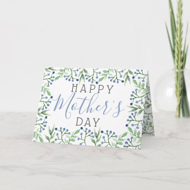 Simple Spring Blueberries Happy Mother's Day Card (Front)