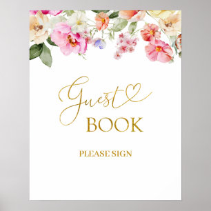 Simple Spring Floral Guest Book Party Sign