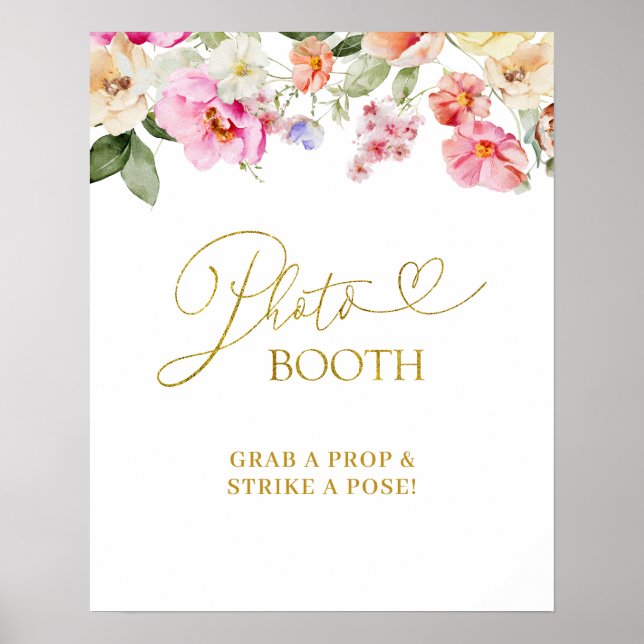 Simple Spring Floral PhotoBooth Party Sign (Front)