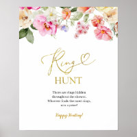 Simple Spring Floral Ring Hunt Game Sign