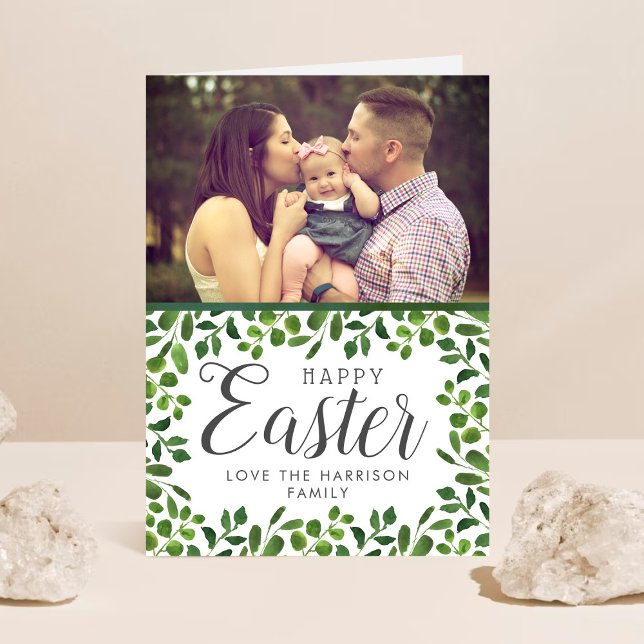 Simple Spring Foliage Custom Photo Happy Easter Holiday Card (Creator Uploaded)