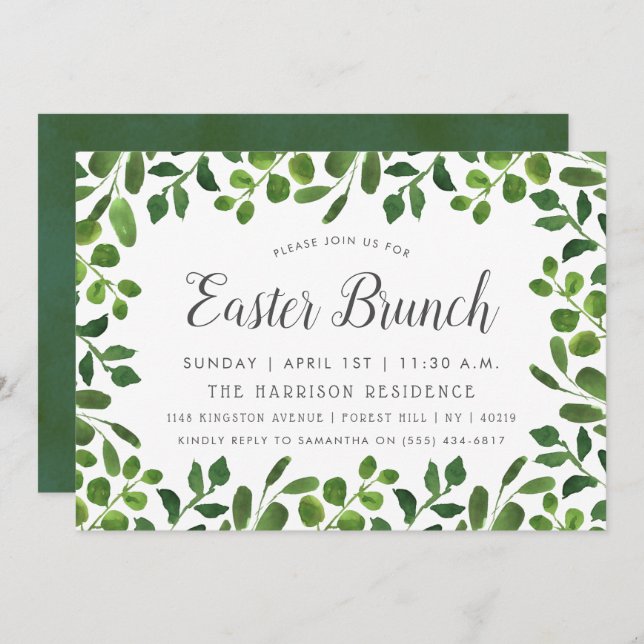 Simple Spring Foliage Easter Brunch Invitation (Front/Back)