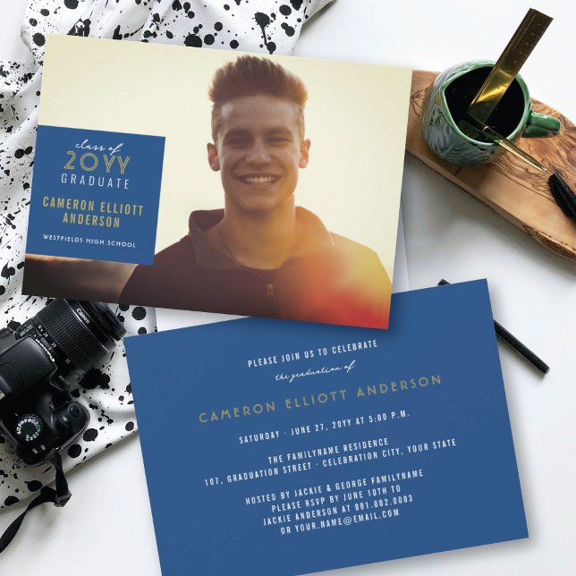Simple Square Minimalist Photo Graduation Party Invitation (Creator Uploaded)