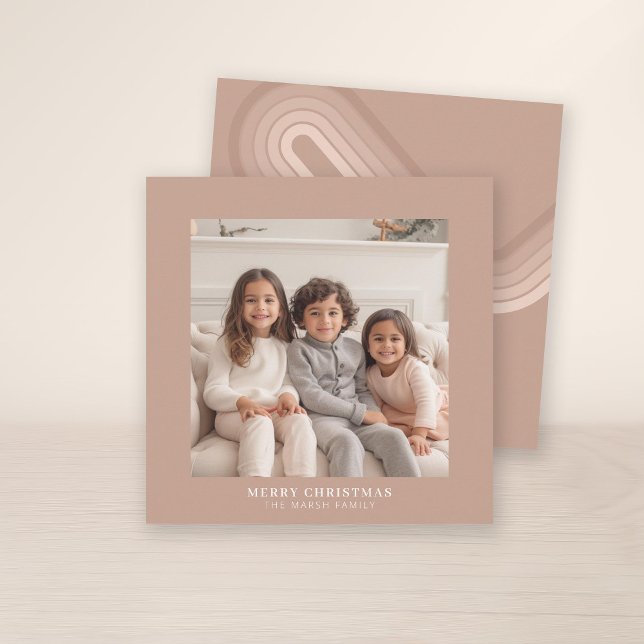 Simple Square Photo - Minimal Neutral Retro Stripe Holiday Card (A simple white border makes this a beautiful Christmas card with a gallery style. Print or Download)