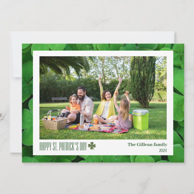 Simple St. patrick's day Shamrocks family photo  Holiday Card (Front)