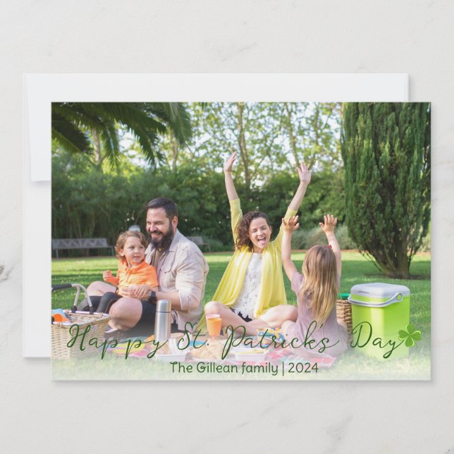 Simple St. patrick's day Shamrocks family photo Holiday Card (Front)