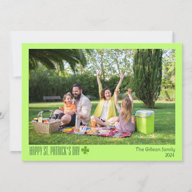 Simple St. patrick's day Shamrocks family photo  Holiday Card (Front)