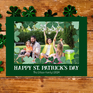Simple St. patrick's day Shamrocks family photo Holiday Card
