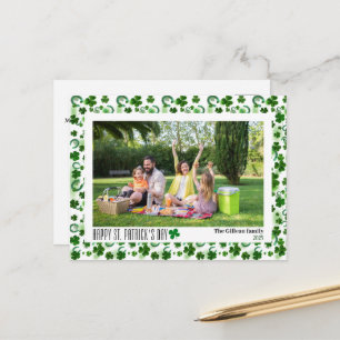 Simple St. patrick's day Shamrocks family photo  Holiday Postcard