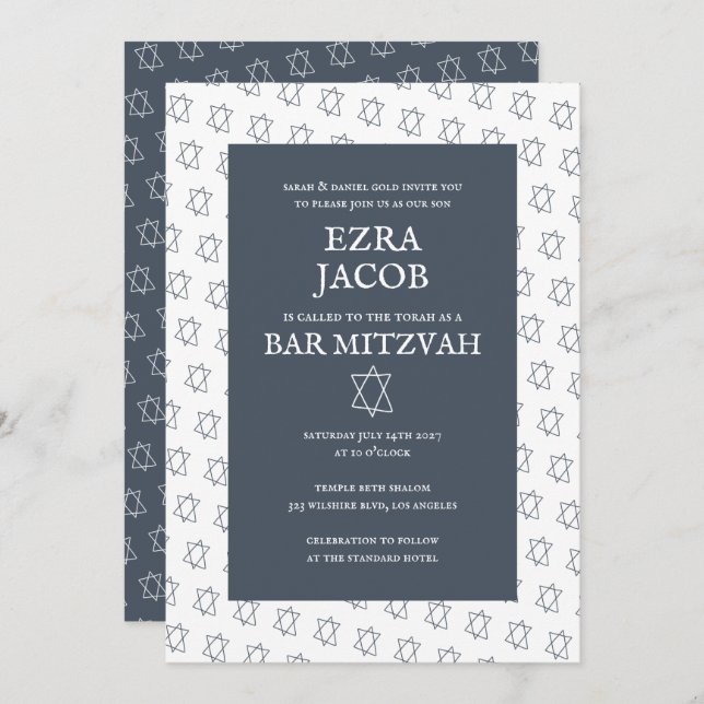 Simple Star of David Custom B'nai Bat Bar Mitzvah  Invitation (Front/Back)