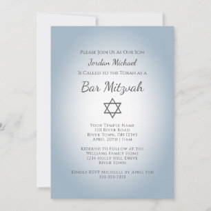 Simple Star of David Modern Bar Mitzvah Blue Invitation