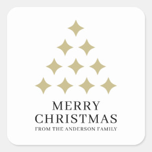Simple star tree white Merry Christmas Square Sticker