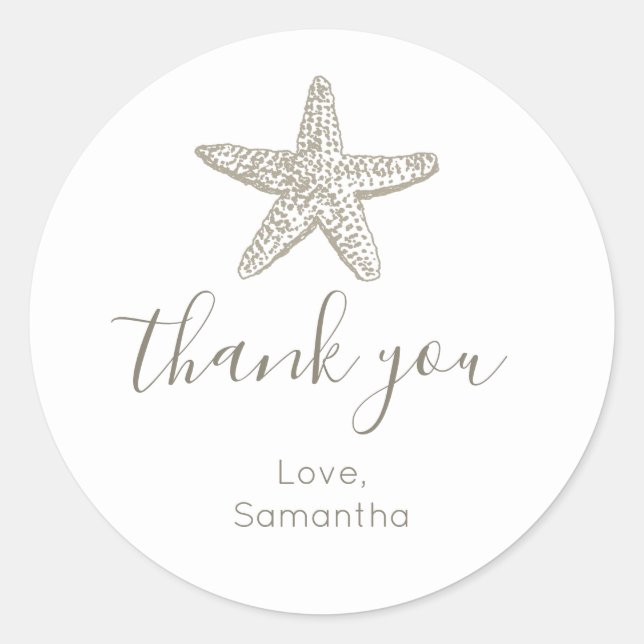 Simple Starfish baby shower Thank You Classic Round Sticker (Front)
