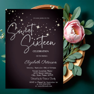 Simple Stars Burgundy Sweet 16  Invitation