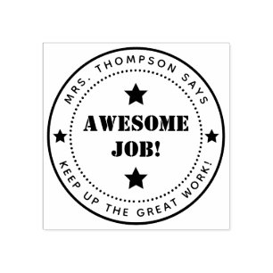 Simple Stars Personalised Awesome Job Teacher Rubber Stamp